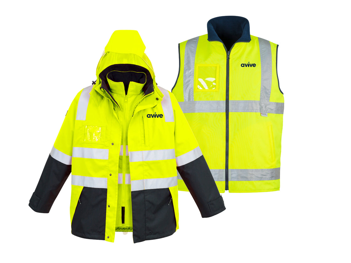 Mens Hi Vis 4 In 1 Waterproof Jacket - YELLOW/NAVY